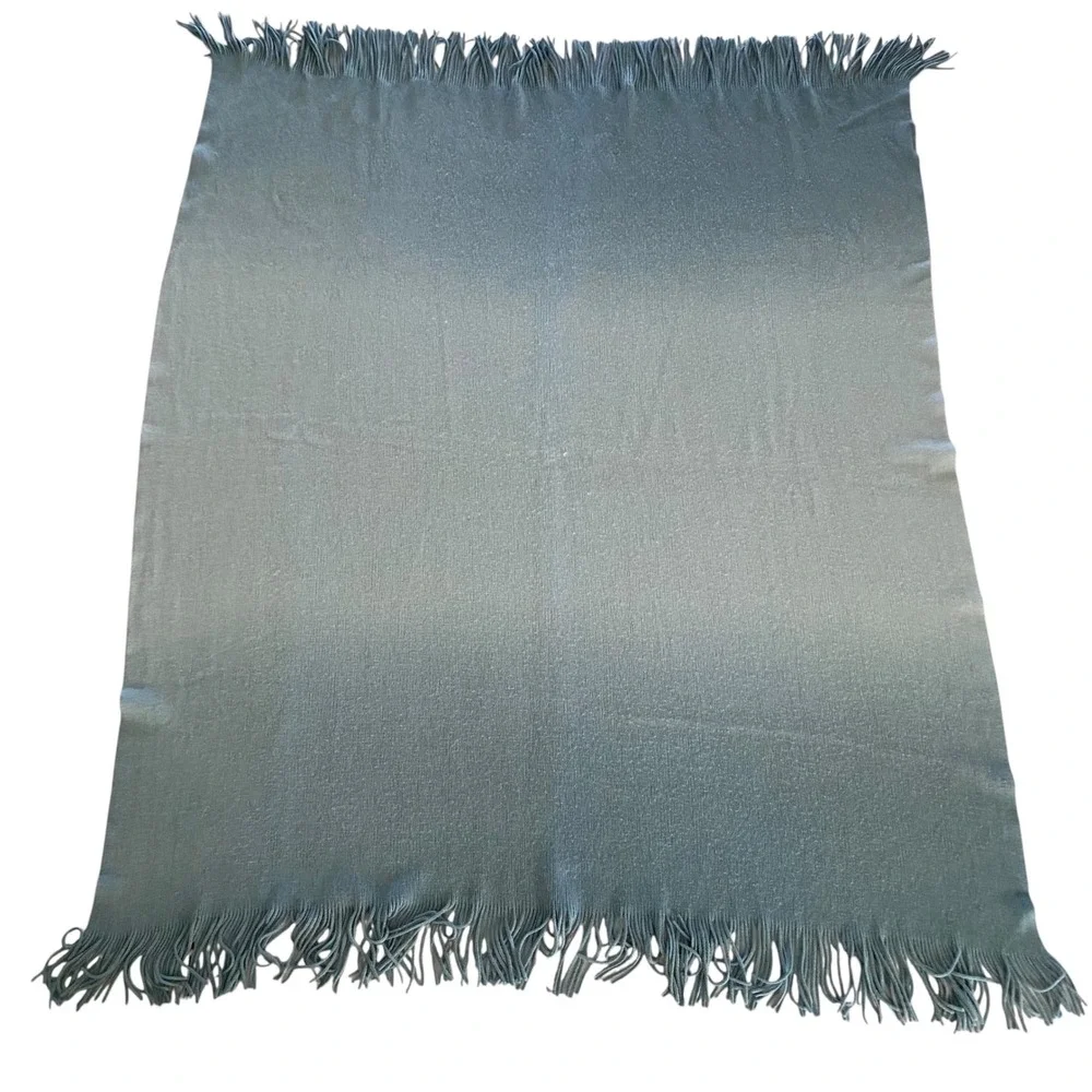 West Elm Throw Blanket Unisex 44x56 Light Blue Fringed Knit Cozy Home Decor